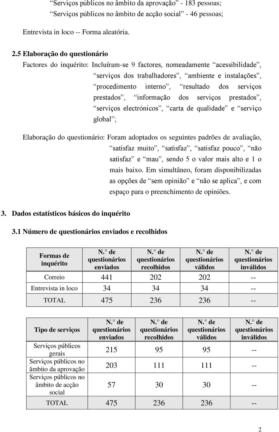 electrónicos, carta de qualidade e serviço global ; Elaboração do questionário: Foram adoptados os seguintes padrões de avaliação, satisfaz muito, satisfaz, satisfaz pouco, não satisfaz e mau, sendo