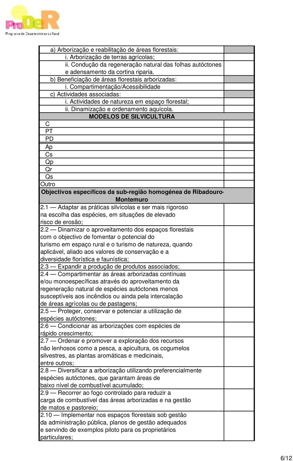 1 Adaptar as práticas silvícolas e ser mais rigoroso na escolha das espécies, em situações de elevado risco de erosão; 2.