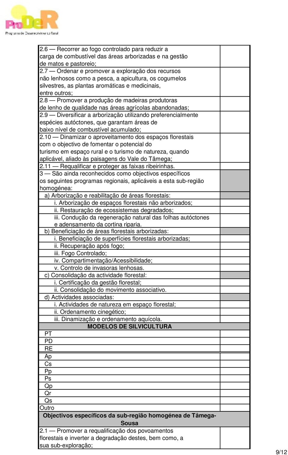 8 Promover a produção de madeiras produtoras de lenho de qualidade nas áreas agrícolas abandonadas; 2.