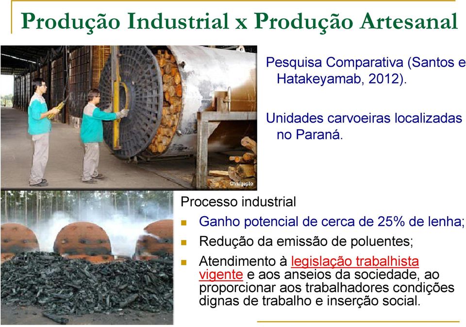 Processo industrial Ganho potencial de cerca de 25% de lenha; Redução da emissão de poluentes;