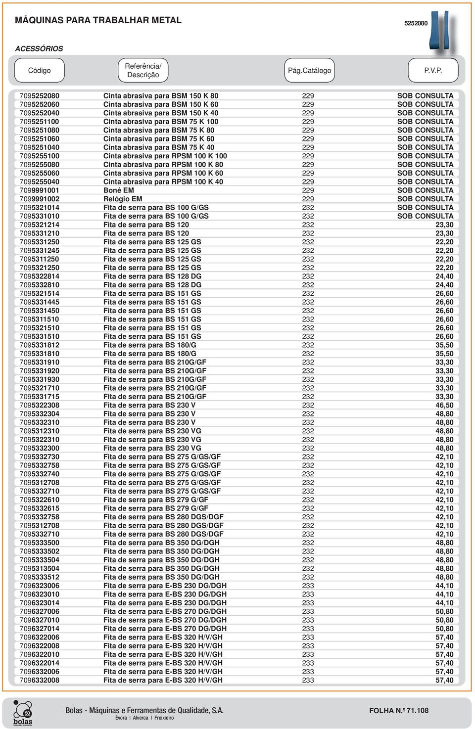 7095251040 Cinta abrasiva para BSM 75 K 40 229 SOB CONSULTA 7095255100 Cinta abrasiva para RPSM 100 K 100 229 SOB CONSULTA 7095255080 Cinta abrasiva para RPSM 100 K 80 229 SOB CONSULTA 7095255060