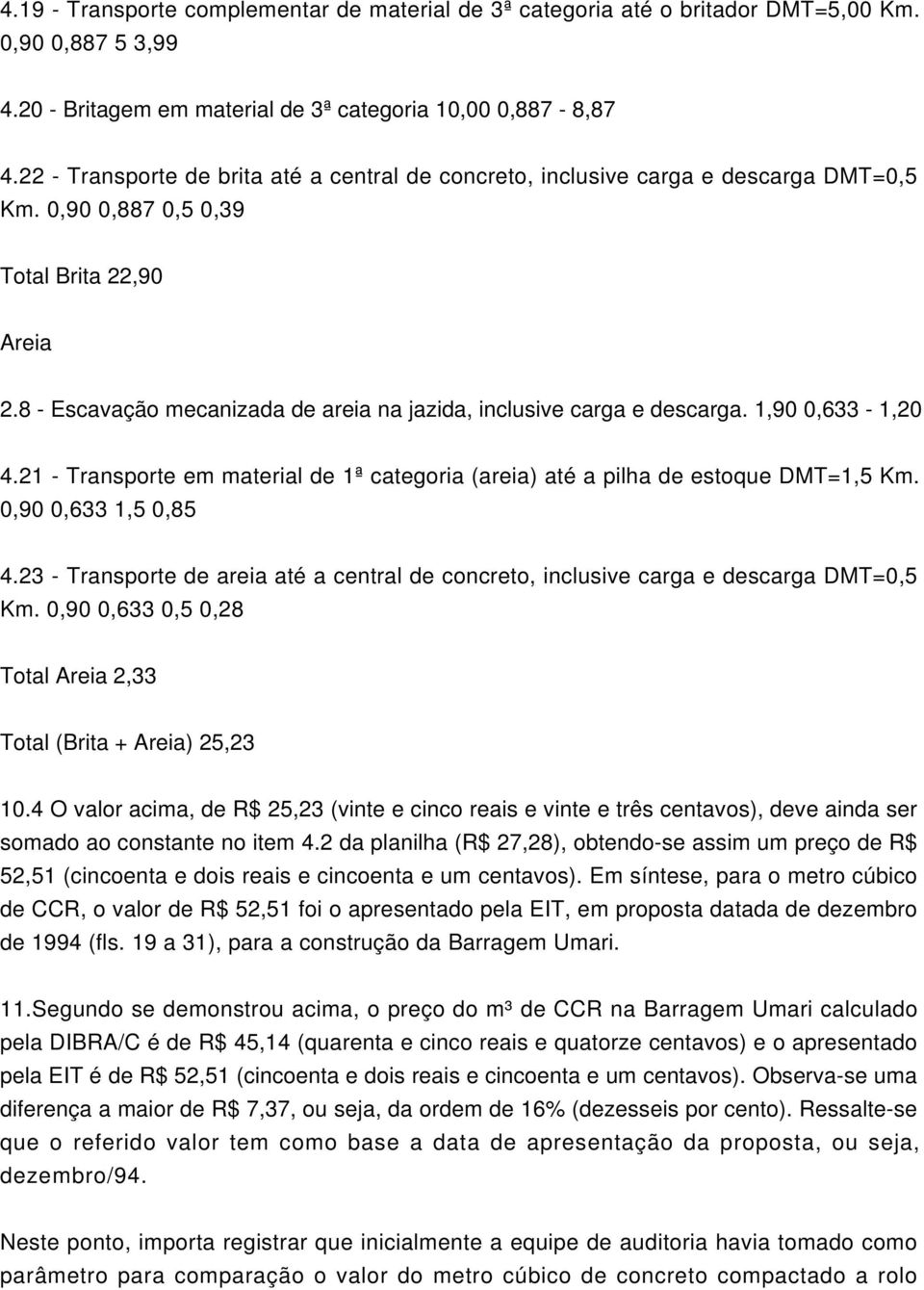 8 Escavação mecanizada de areia na jazida, inclusive carga e descarga. 1,90 0,633 1,20 4.21 Transporte em material de 1ª categoria (areia) até a pilha de estoque DMT=1,5 Km. 0,90 0,633 1,5 0,85 4.