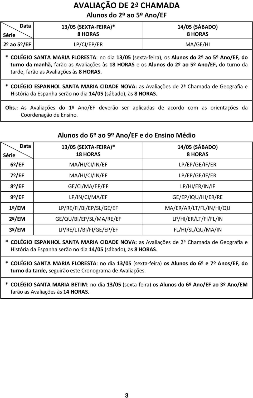 : As Avaliações do 1º Ano/EF deverão ser aplicadas de acordo com as orientações da Coordenação de Ensino.