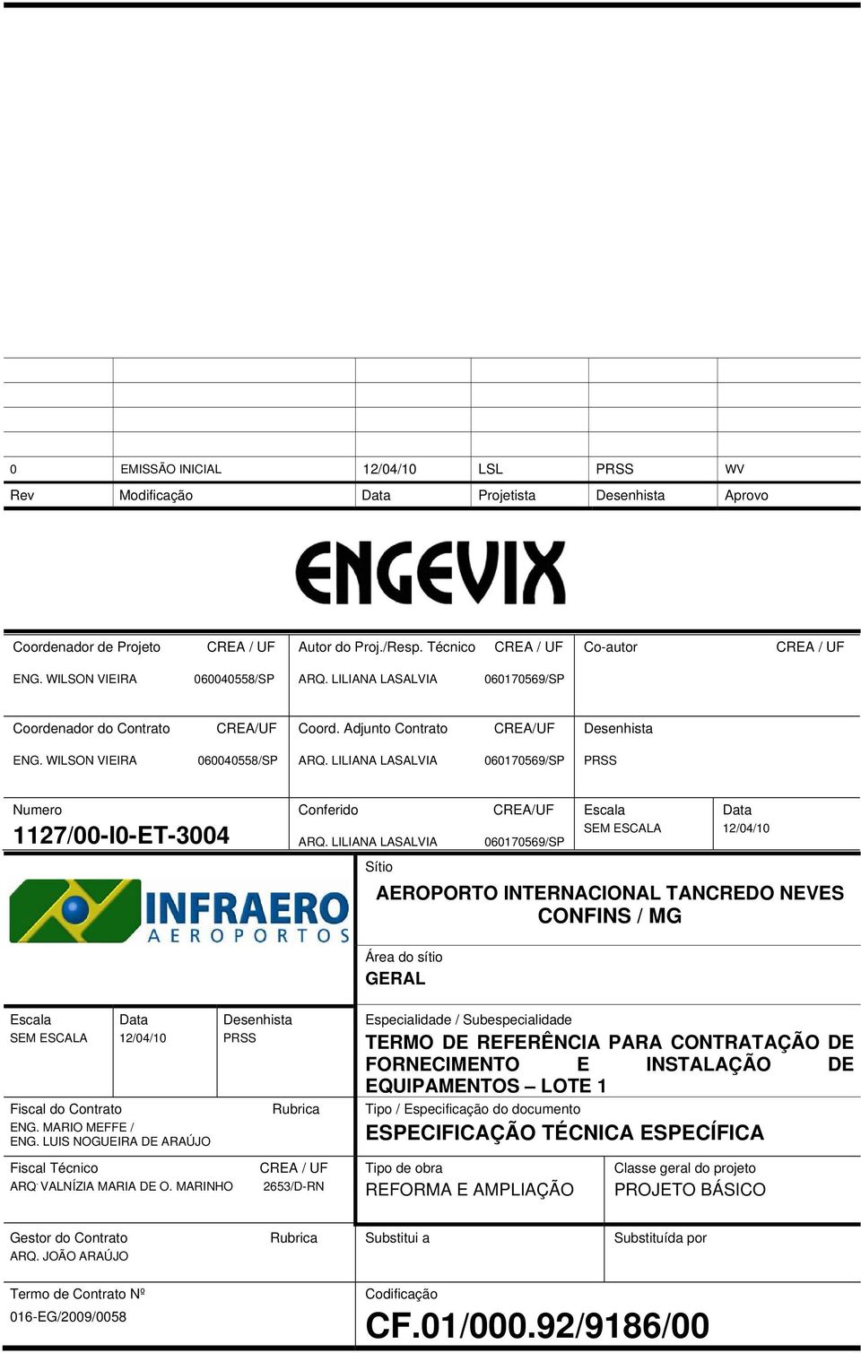 WILSON VIEIRA 060040558/SP PRSS Numero 1127/00-I0-ET-3004 Conferido Sítio Escala SEM ESCALA Data 12/04/10 AEROPORTO INTERNACIONAL TANCREDO NEVES CONFINS / MG Área do sítio GERAL Escala SEM ESCALA