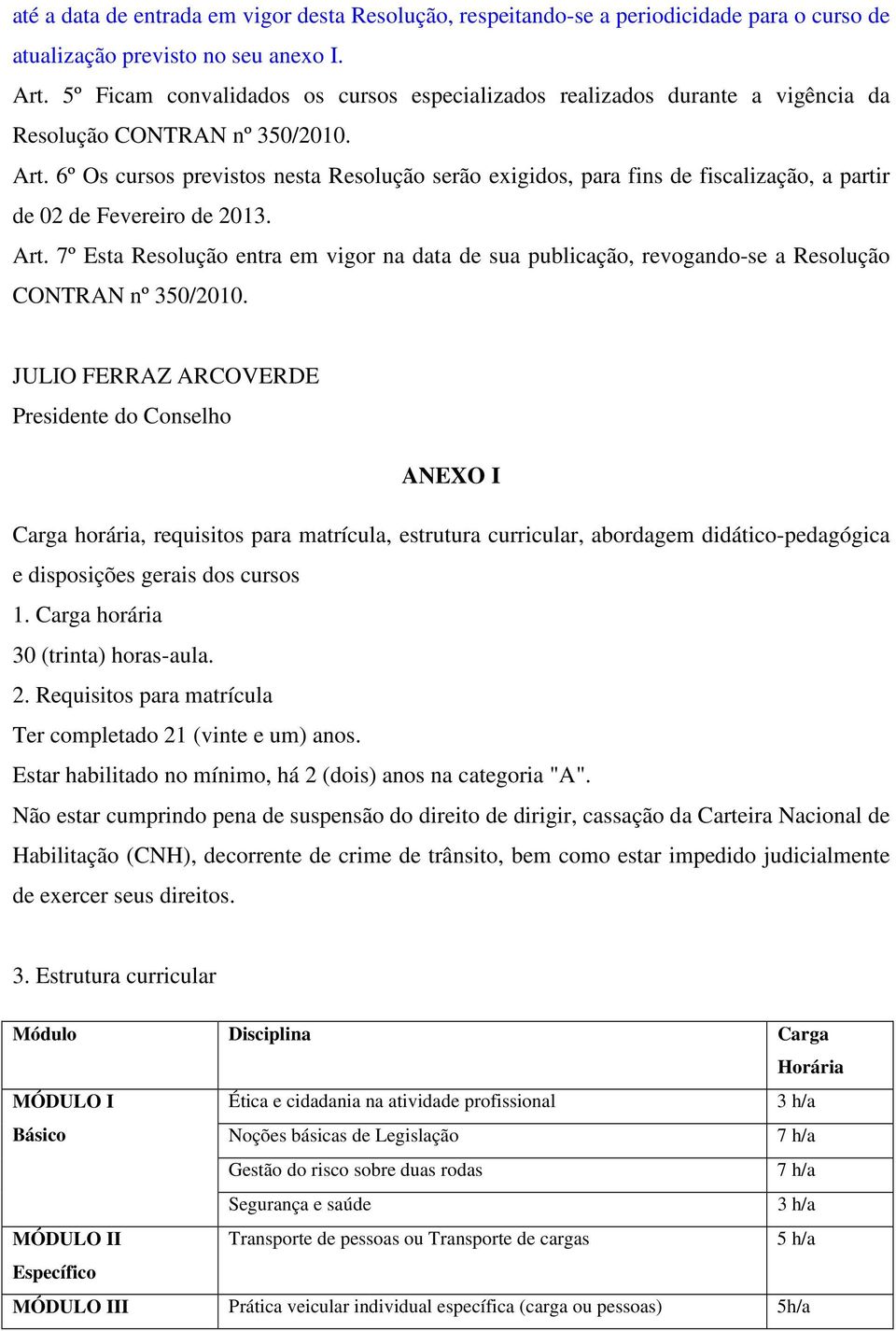 6º Os cursos previstos nesta Resolução serão exigidos, para fins de fiscalização, a partir de 02 de Fevereiro de 2013. Art.