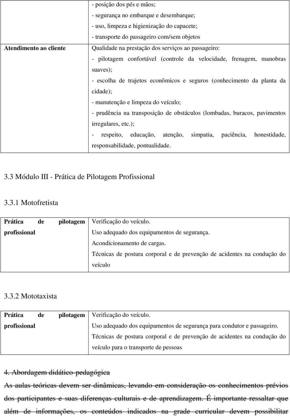 limpeza do veículo; - prudência na transposição de obstáculos (lombadas, buracos, pavimentos irregulares, etc.