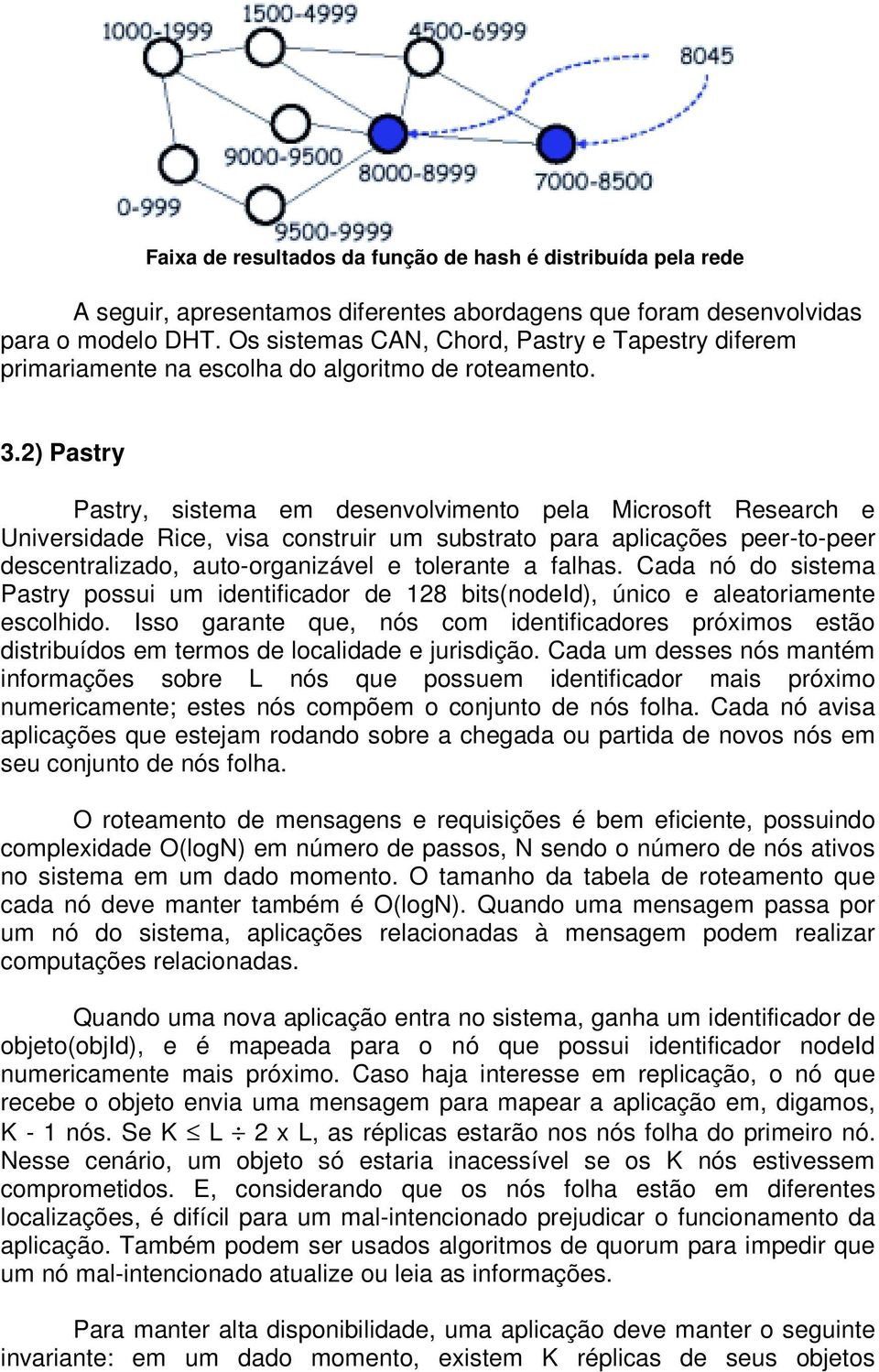 2) Pastry Pastry, sistema em desenvolvimento pela Microsoft Research e Universidade Rice, visa construir um substrato para aplicações peer-to-peer descentralizado, auto-organizável e tolerante a