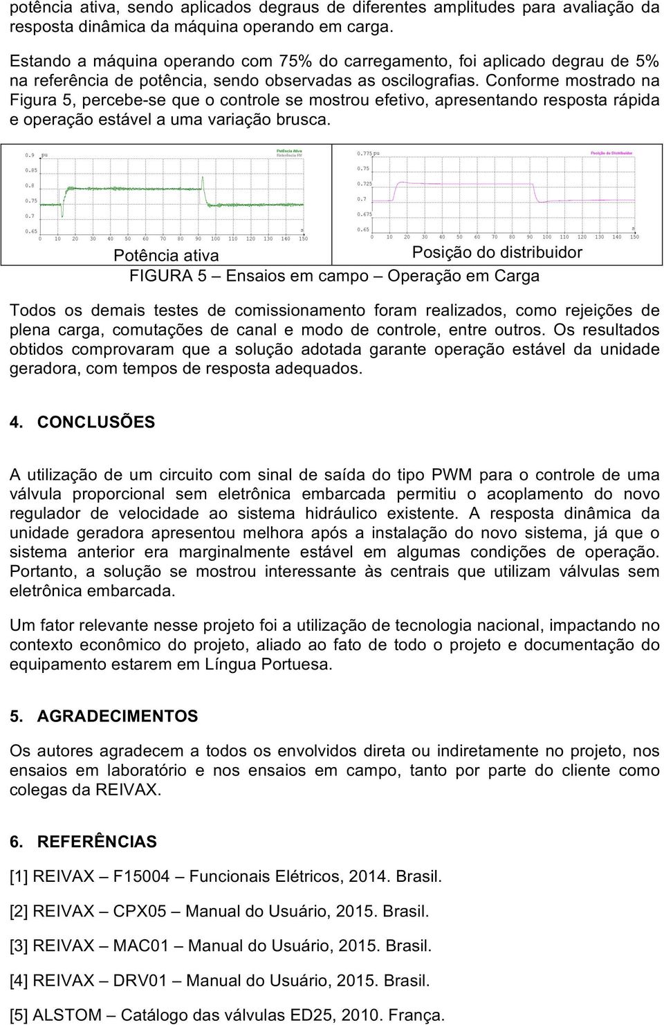 Conforme mostrado na Figura 5, percebe-se que o controle se mostrou efetivo, apresentando resposta rápida e operação estável a uma variação brusca.