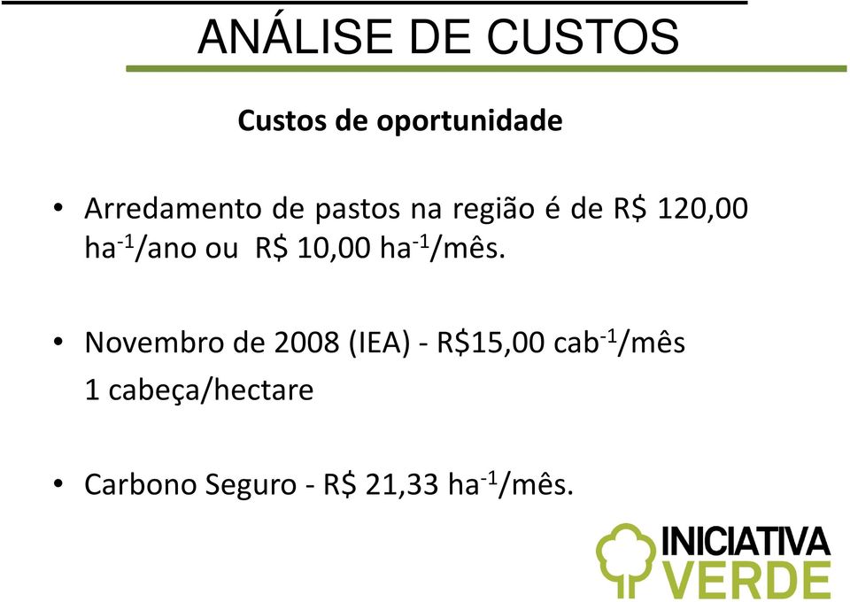 -1 /anoou R$10,00ha -1 /mês.