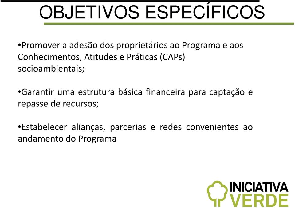 uma estrutura básica financeira para captação e repasse de recursos;