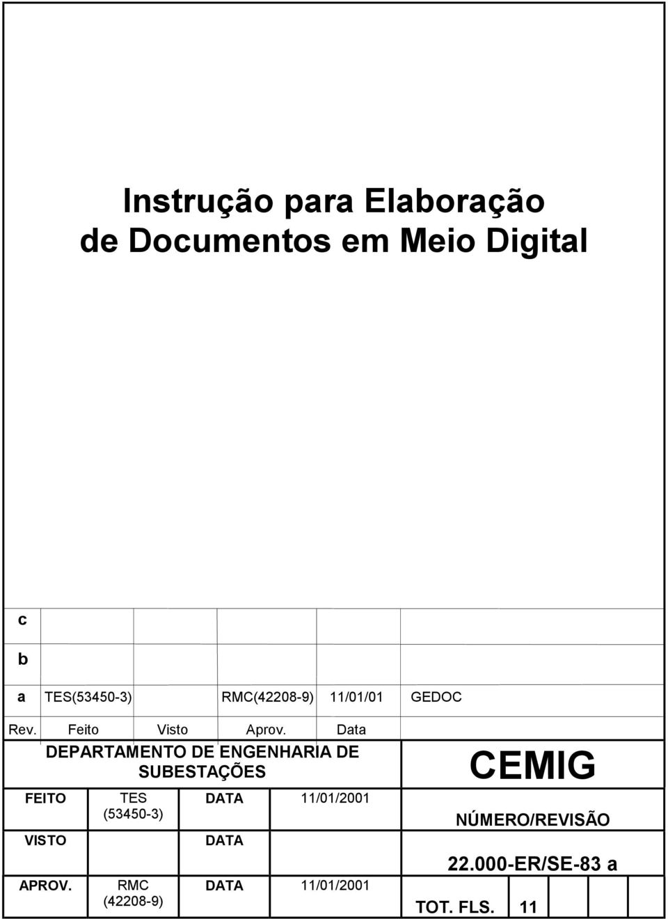 Data DEPARTAMENTO DE ENGENHARIA DE SUBESTAÇÕES FEITO VISTO APROV.