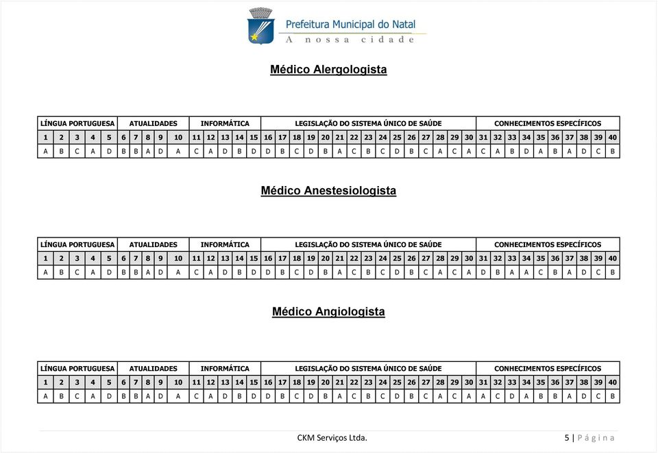 C D B A C B C D B C A C A D B A A C B A D C B Médico Angiologista A B C A D B B