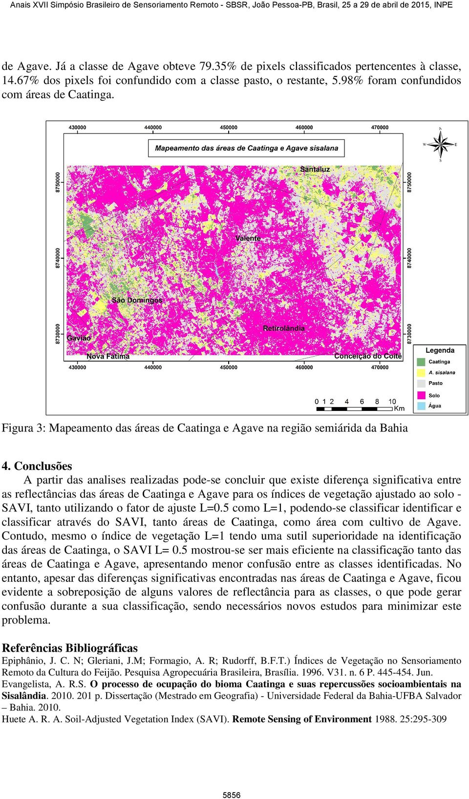 Conclusões A partir das analises realizadas pode-se concluir que existe diferença significativa entre as reflectâncias das áreas de Caatinga e Agave para os índices de vegetação ajustado ao solo -