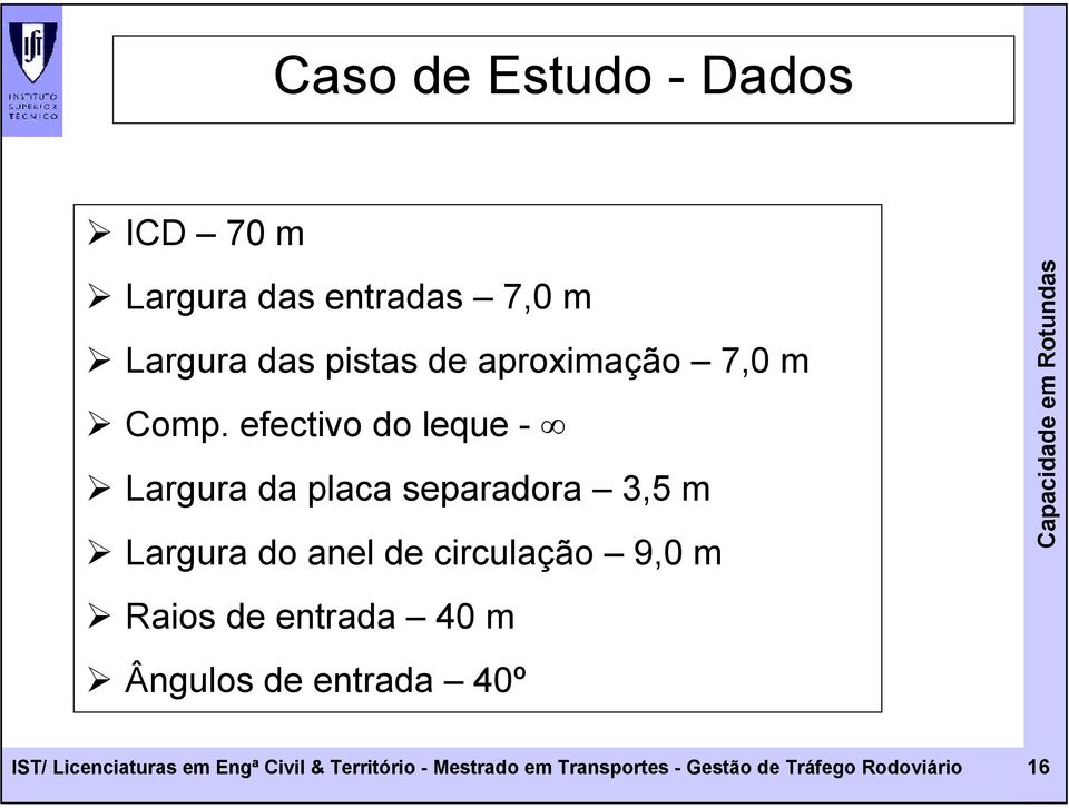 ftivo do lqu - Largura da plaa sparadora 3,5 m Largura do anl d irulação 9,0 m