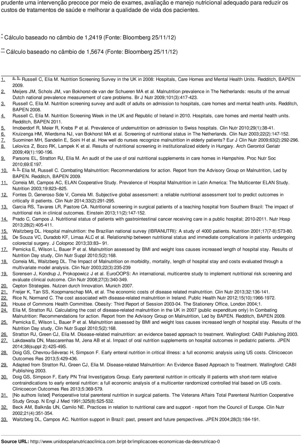 20. 21. 22. 23. 24. 25. 26. 27. 28. 29. 30. 31. 32. 33. a. b. Russell C, Elia M. Nutrition Screening Survey in the UK in 2008: Hospitals, Care Homes and Mental Health Units. Redditch, BAPEN 2009.