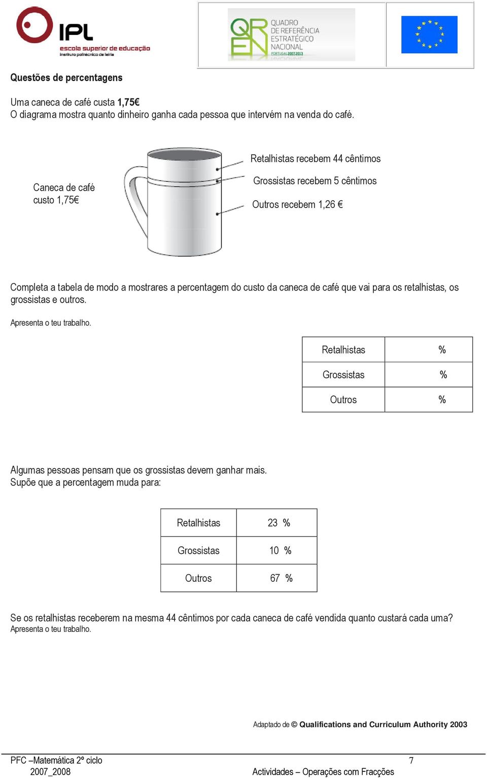 retalhistas, os grossistas e outros. Apresenta o teu trabalho. Retalhistas % Grossistas % Outros % Algumas pessoas pensam que os grossistas devem ganhar mais.