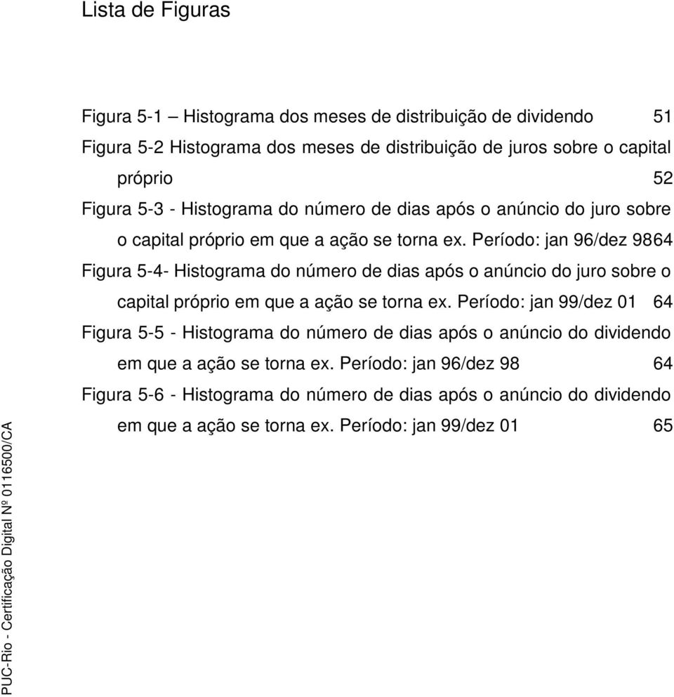 Período: jan 96/dez 9864 Figura 5-4- Histograma do número de dias após o anúncio do juro sobre o capital próprio em que a ação se torna ex.