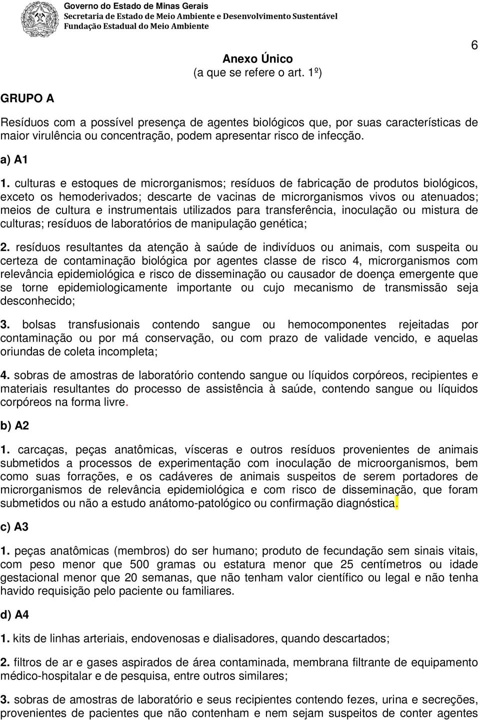 culturas e estoques de microrganismos; resíduos de fabricação de produtos biológicos, exceto os hemoderivados; descarte de vacinas de microrganismos vivos ou atenuados; meios de cultura e