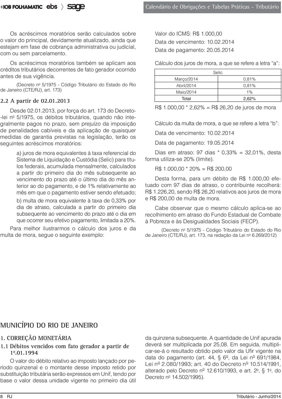 (Decreto n o 5/1975 - Código Tributário do Estado do Rio de Janeiro (CTE/RJ), art. 173). A partir de 0.01.013 Desde 0.01.013, por força do art.