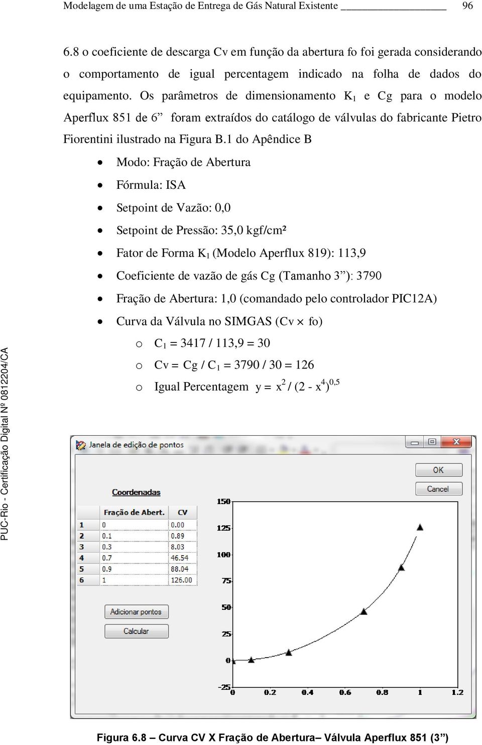 Os parâmetros de dimensionamento K 1 e Cg para o modelo Aperflux 851 de 6 foram extraídos do catálogo de válvulas do fabricante Pietro Fiorentini ilustrado na Figura B.