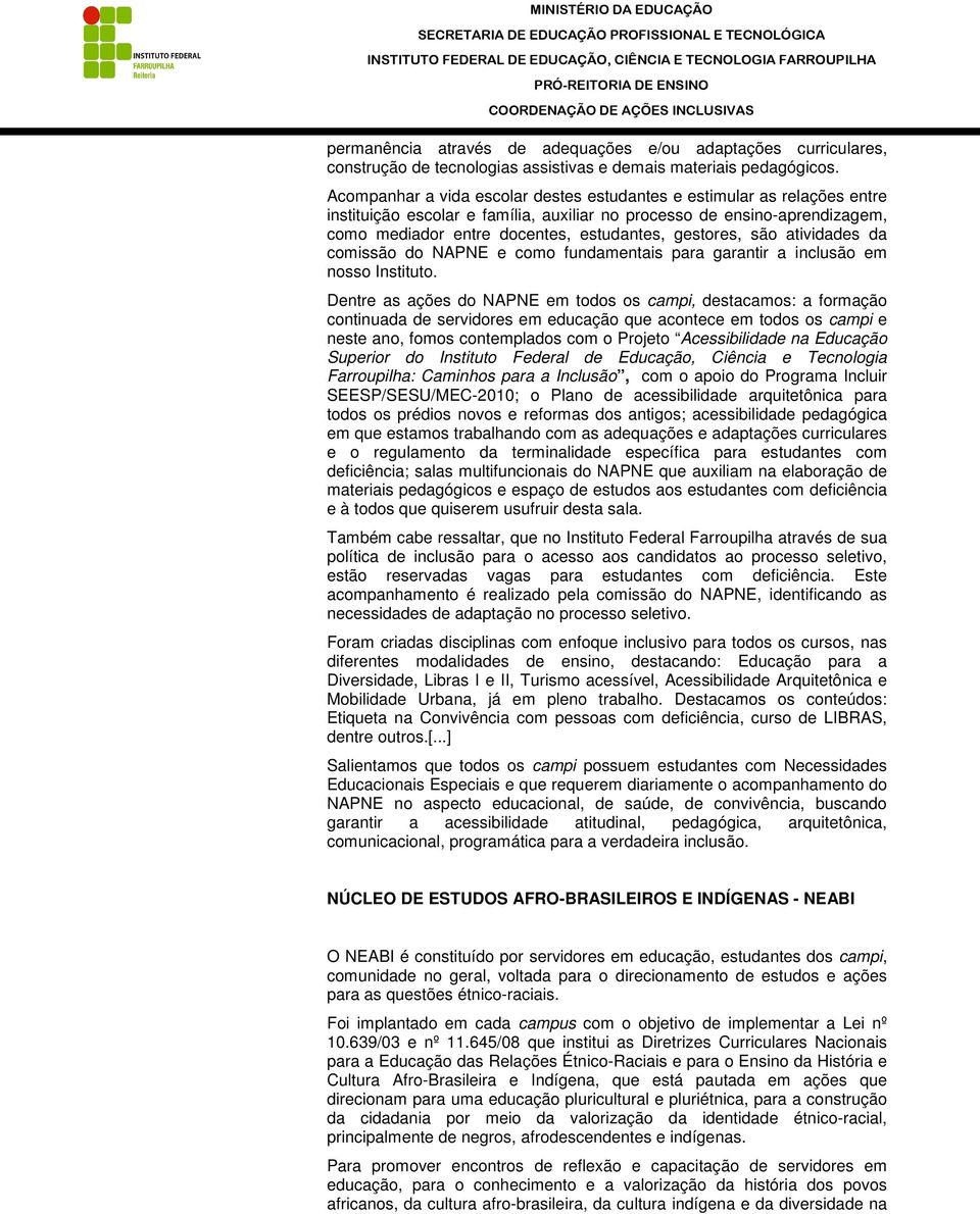 gestores, são atividades da comissão do NAPNE e como fundamentais para garantir a inclusão em nosso Instituto.