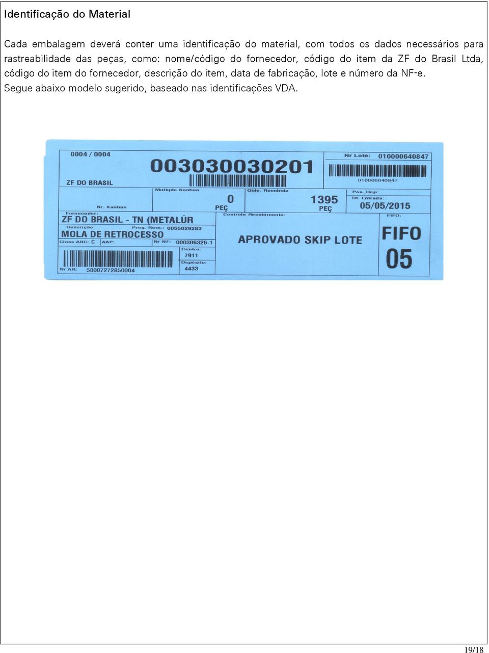 código do item da ZF do Brasil Ltda, código do item do fornecedor, descrição do item, data de