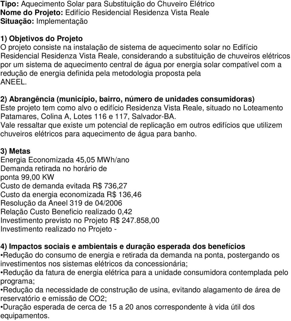 redução de energia definida pela metodologia proposta pela ANEEL.