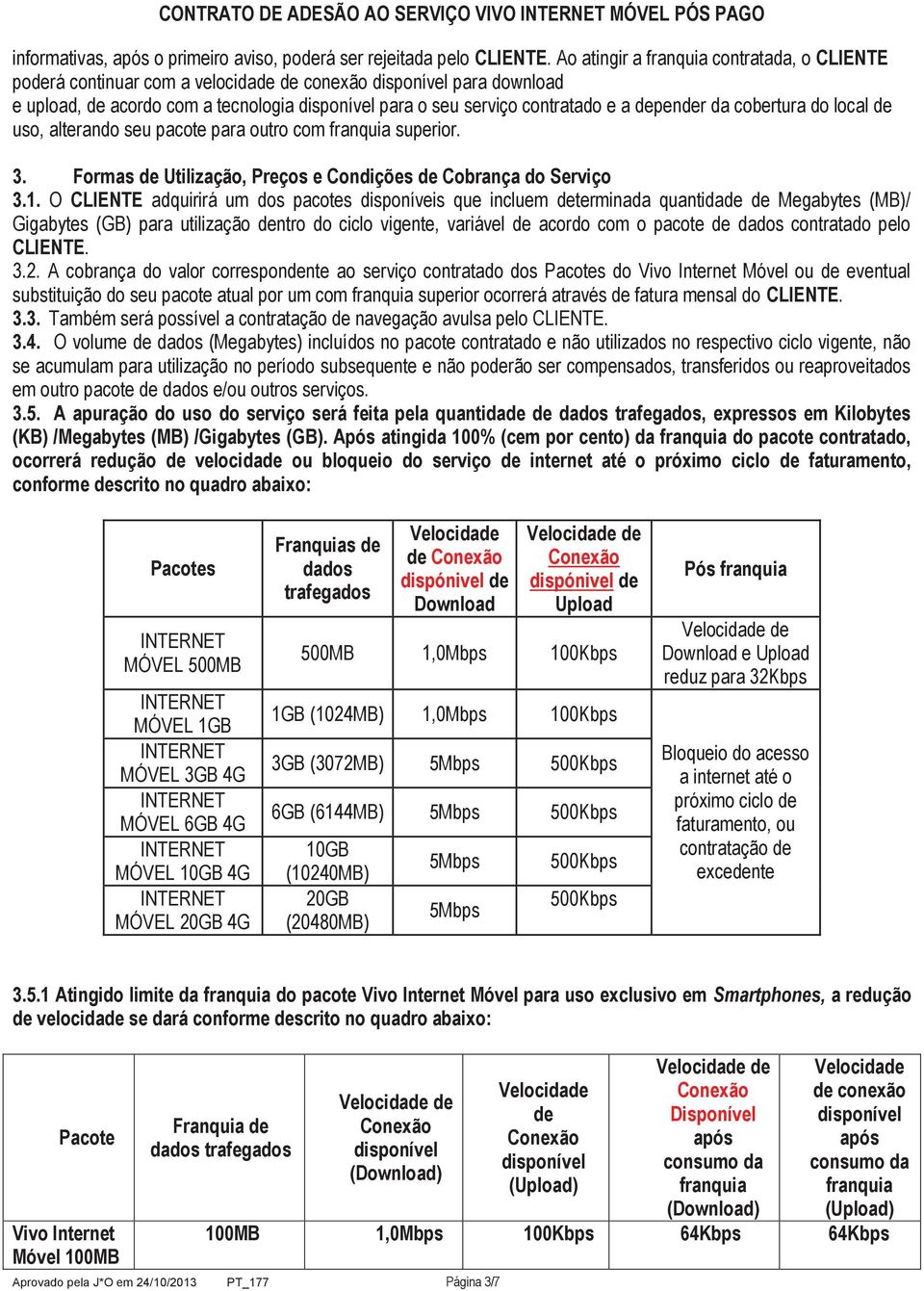 local de uso, alterando seu pacote para outro com franquia superior. 3. Formas de Utilização, Preços e Condições de Cobrança do Serviço 3.1.