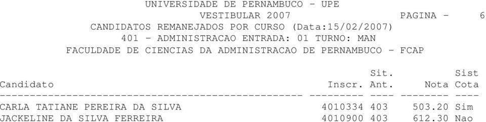 PERNAMBUCO - FCAP CARLA TATIANE PEREIRA DA SILVA 4010334