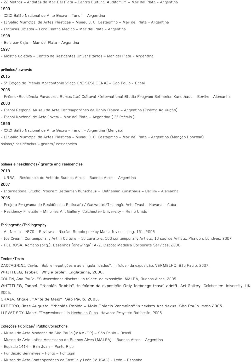 ltural Auditórium Mar del Plata - Argentina 1999 - XXIX Salão Nacional de Arte Sacro Tandil Argentina - II Salão Municipal de Artes Plásticas Museu J. C.