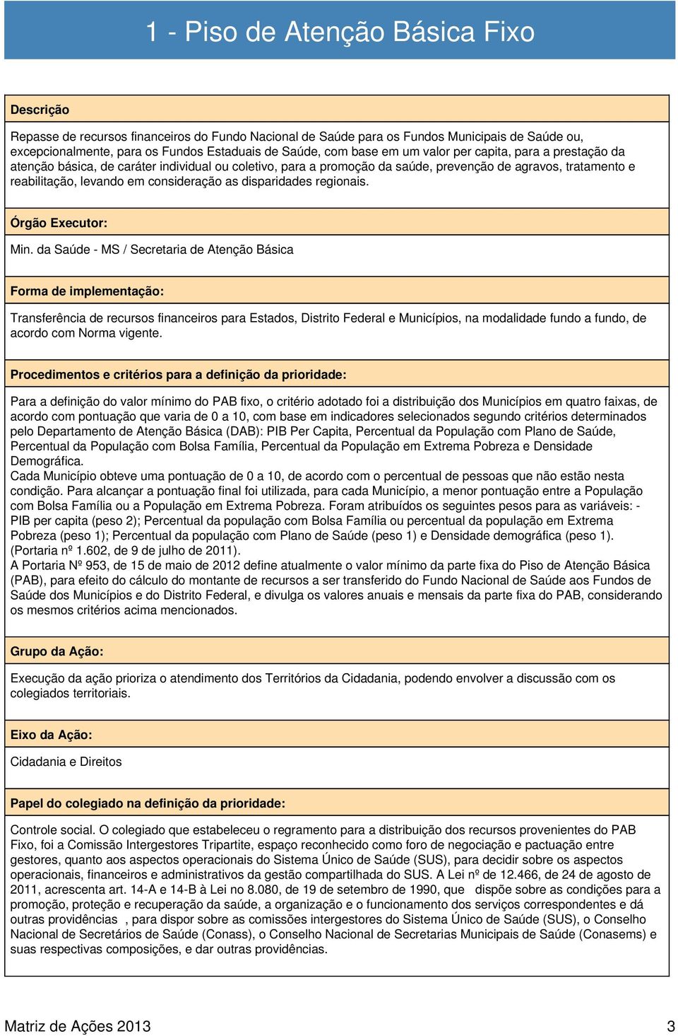 as disparidades regionais. Órgão Executor: Min.