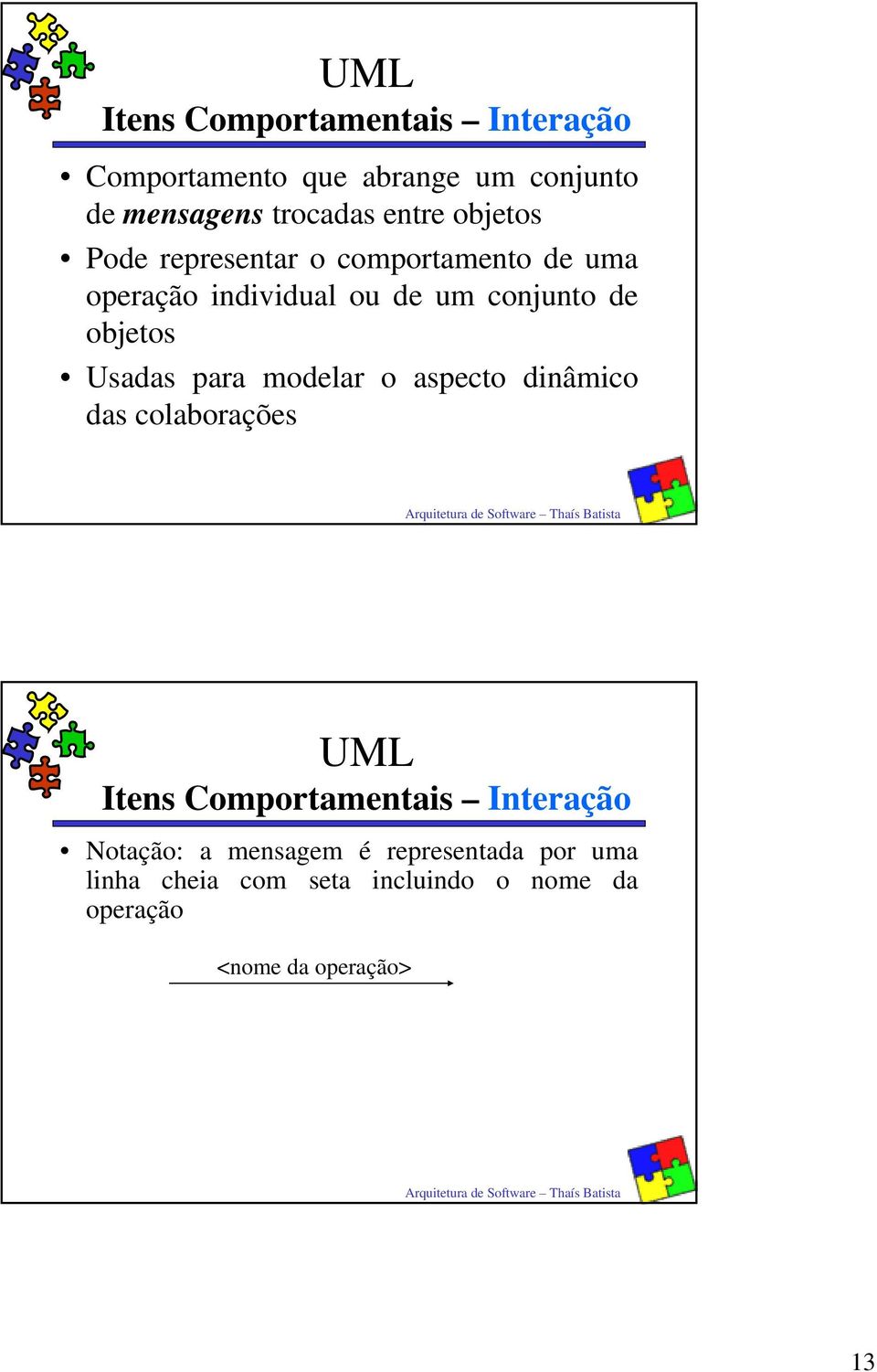 Usadas para modelar o aspecto dinâmico das colaborações Itens Comportamentais Interação Notação: a