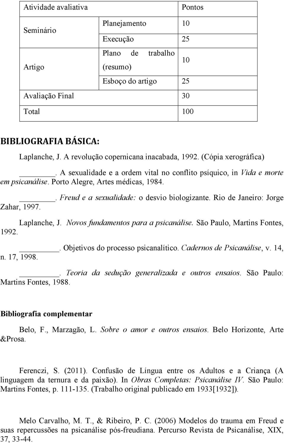 . Freud e a sexualidade: o desvio biologizante. Rio de Janeiro: Jorge Zahar, 1997. Laplanche, J. Novos fundamentos para a psicanálise. São Paulo, Martins Fontes, 1992.