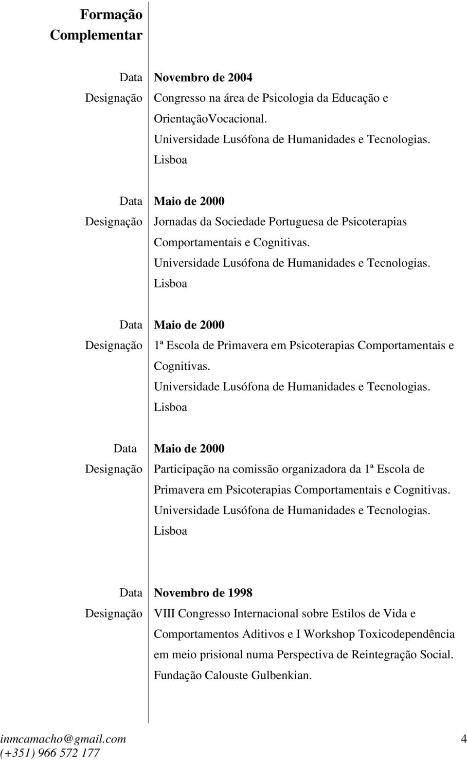 Lisboa Maio de 2000 1ª Escola de Primavera em Psicoterapias Comportamentais e Cognitivas. Universidade Lusófona de Humanidades e Tecnologias.