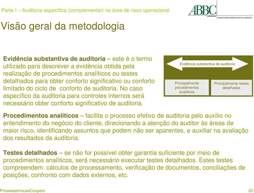 No caso específico da auditoria para controles internos será necessário obter conforto significativo de auditoria.