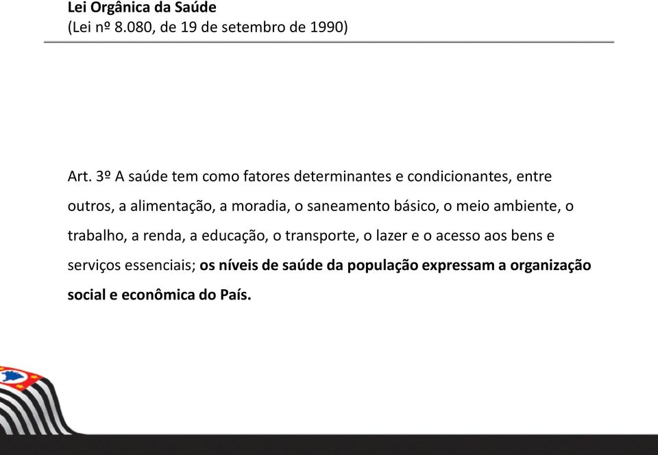 moradia, o saneamento básico, o meio ambiente, o trabalho, a renda, a educação, o transporte, o