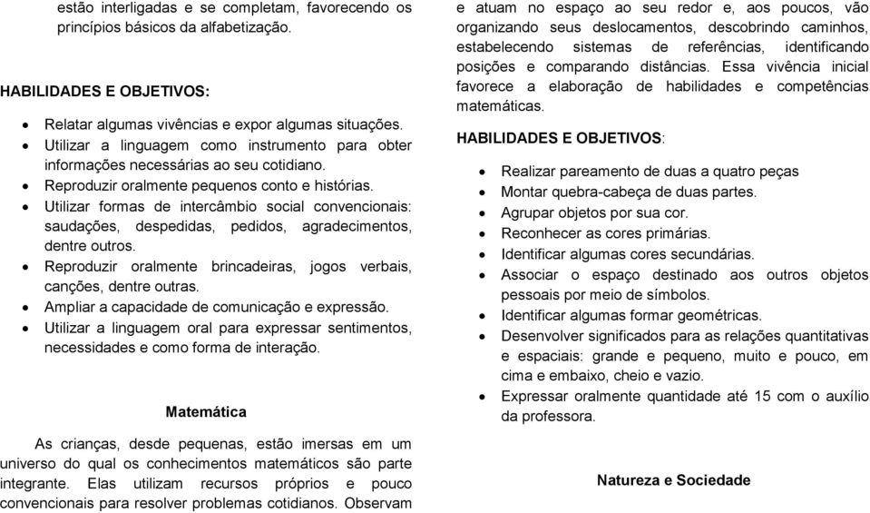 Utilizar formas de intercâmbio social convencionais: saudações, despedidas, pedidos, agradecimentos, dentre outros. Reproduzir oralmente brincadeiras, jogos verbais, canções, dentre outras.