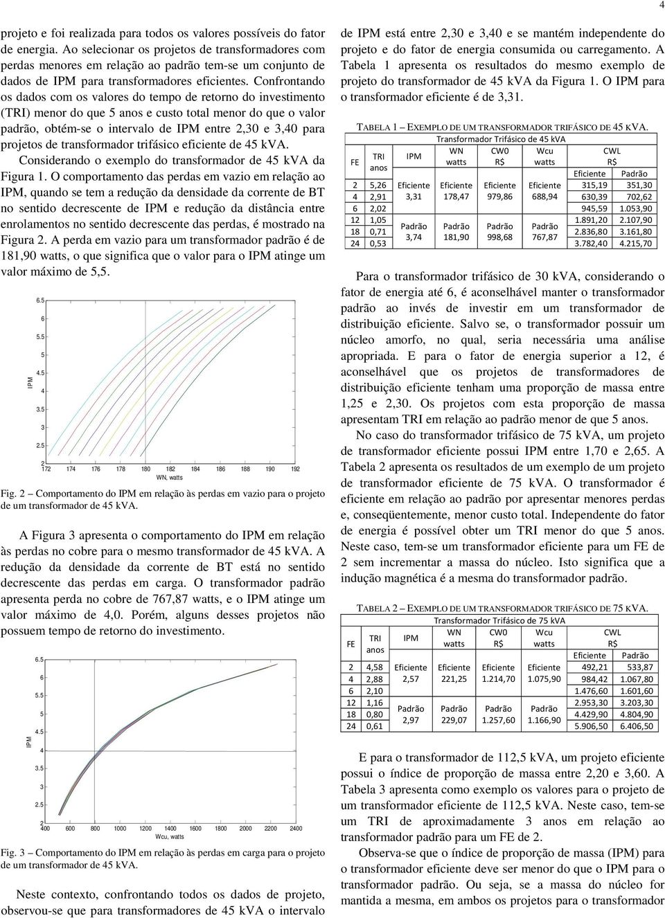 Cofrotado os dados com os valores do tempo de retoro do ivestimeto (TRI) meor do que aos e custo total meor do que o valor padrão, obtém-se o itervalo de etre,0 e,0 para projetos de trasformador