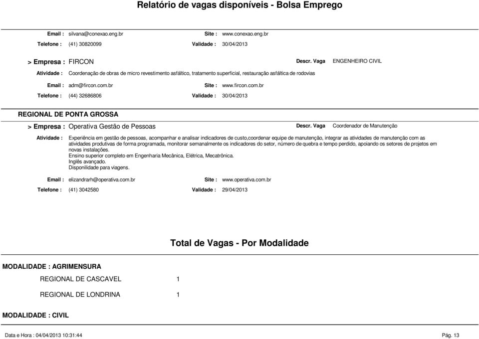 custo,coordenar equipe de manutenção, integrar as atividades de manutenção com as atividades produtivas de forma programada, monitorar semanalmente os indicadores do setor, número de quebra e tempo