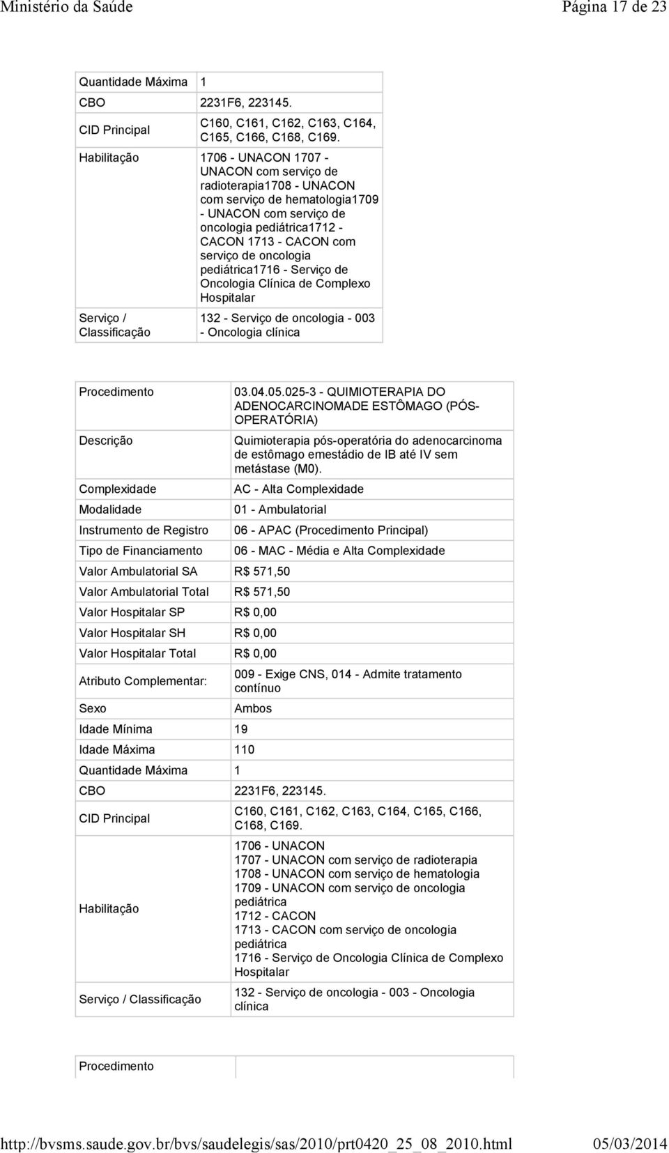 oncologia pediátrica1716 - Serviço de Oncologia Clínica de Complexo Hospitalar Serviço / Classificação 132 - Serviço de oncologia - 003 - Oncologia clínica Instrumento de Registro Tipo de