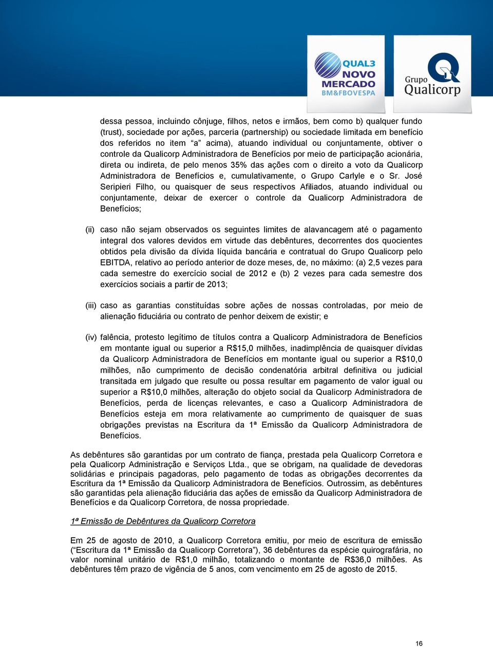 direito a voto da Qualicorp Administradora de Benefícios e, cumulativamente, o Grupo Carlyle e o Sr.