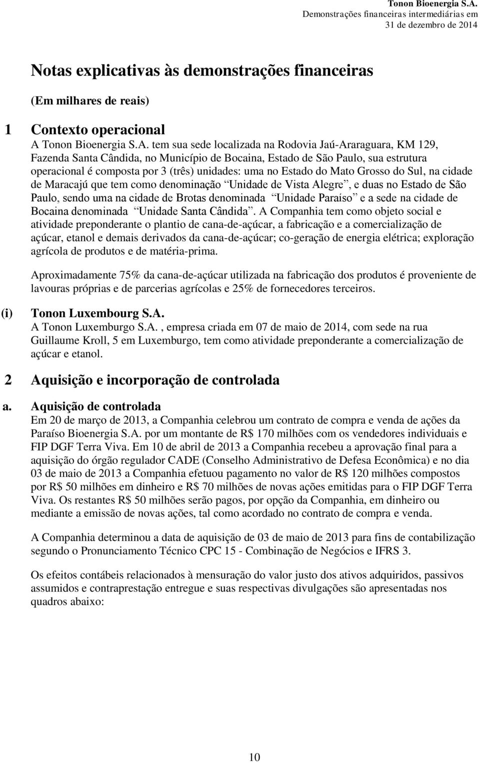 tem sua sede localizada na Rodovia Jaú-Araraguara, KM 129, Fazenda Santa Cândida, no Município de Bocaina, Estado de São Paulo, sua estrutura operacional é composta por 3 (três) unidades: uma no