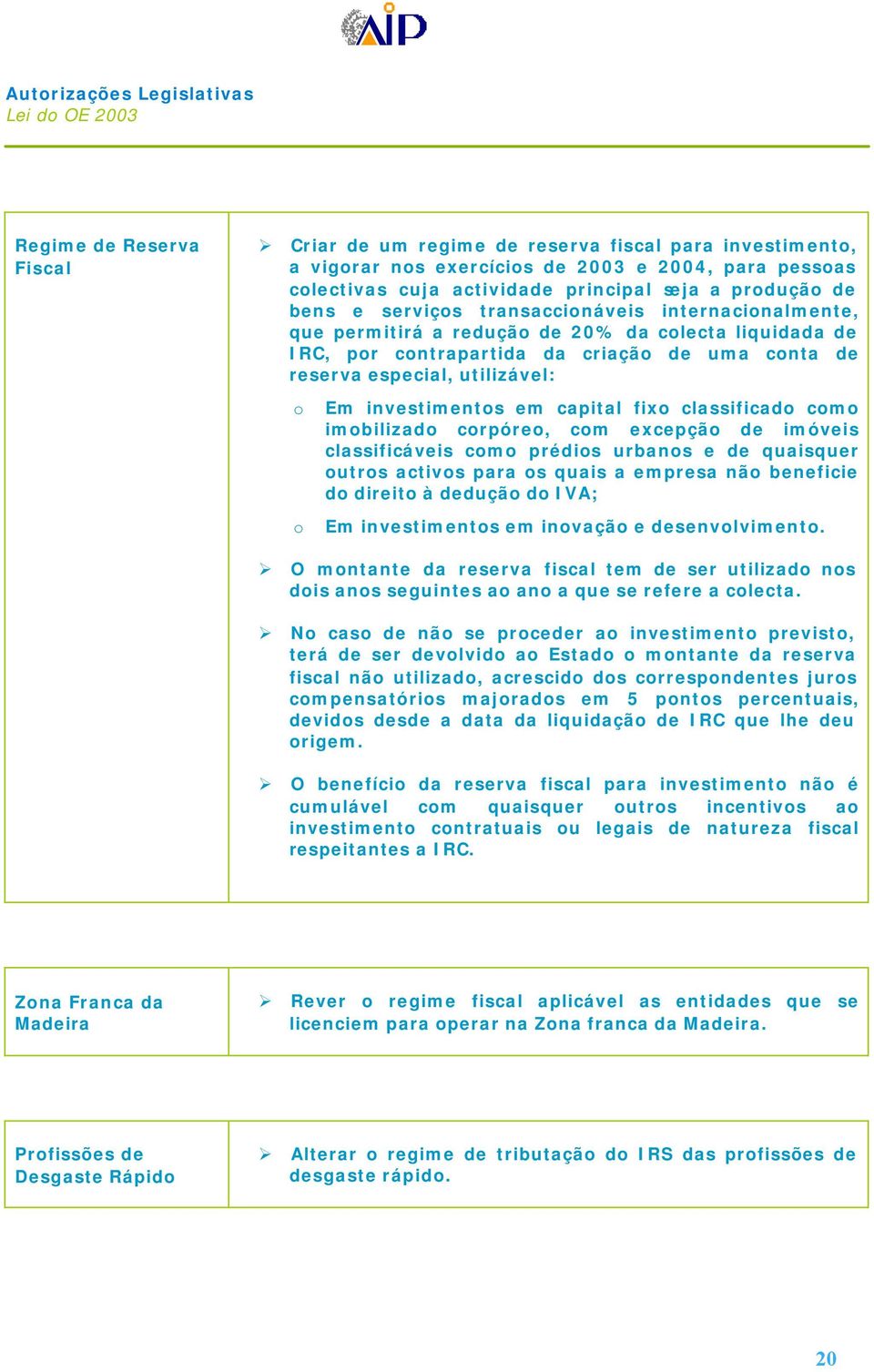 reserva especial, utilizável: o Em investimentos em capital fixo classificado como imobilizado corpóreo, com excepção de imóveis classificáveis como prédios urbanos e de quaisquer outros activos para