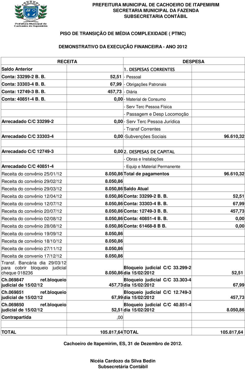 B. 457,73 - Diária Conta: 40851-4 B.