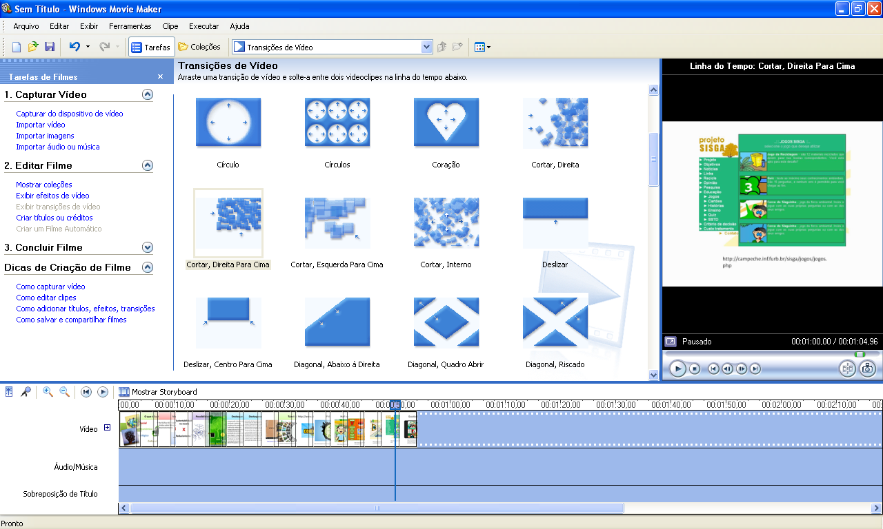 Utilizando o Windows Movie Maker Passo 8 35 Clique em Importar áudio ou música.