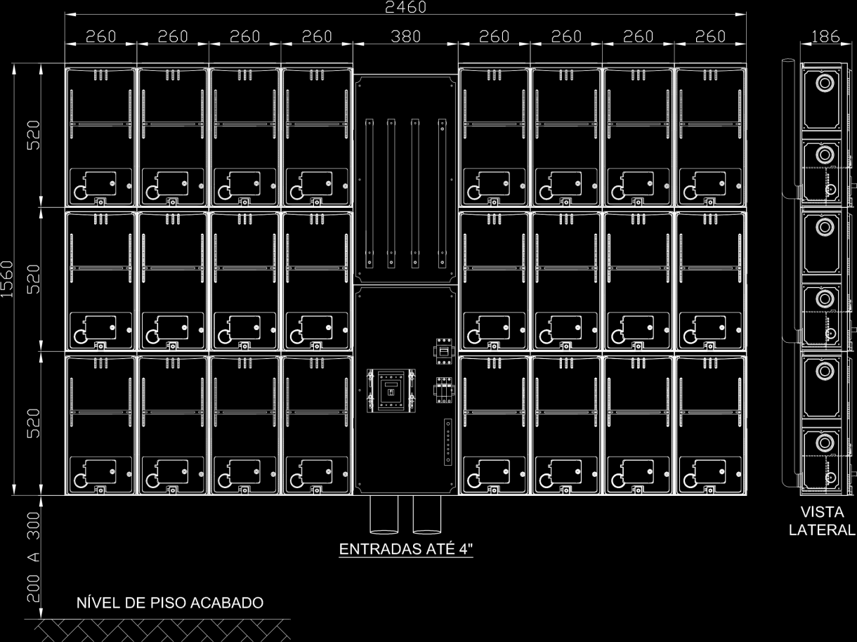 Figura 29 - Painel para Disjuntor Geral, Medidores e Disjuntores individuais até 100 A com entrada subterrânea (polimérico) PDMD-P (Padrão para 06 (seis) a 24 (vinte e quatro) medidores) (Incluído em