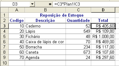 EXERCÍCIO: a) Criar a seguinte tabela em Plan1: Para a coluna da venda, utilize 50% sobre o preço de custo: D3=C3+(C3*50%) Para formatação da planilha, utilizar: Auto