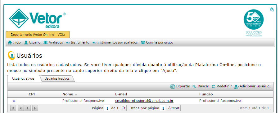 Nesta etapa, o administrador deverá nomear a si mesmo ou a outro usuário como Profissional Responsável.