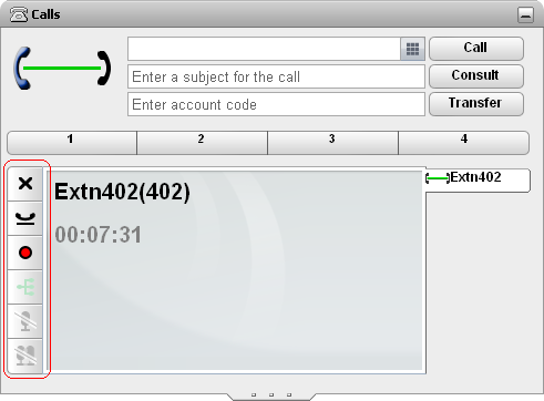 Fazer e atender chamadas: Detalhes da chamada 3.2 Botões de chamada Os botões na parte inferior esquerda da tela da chamada são usados para acessar os recursos para a chamada atualmente exibida.