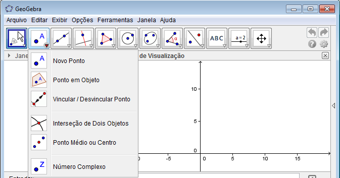14 Figura 4: Ferramentas de Ponto Novo ponto: Permite inserir pontos através do clique na janela de visualização ou sobre um objeto.